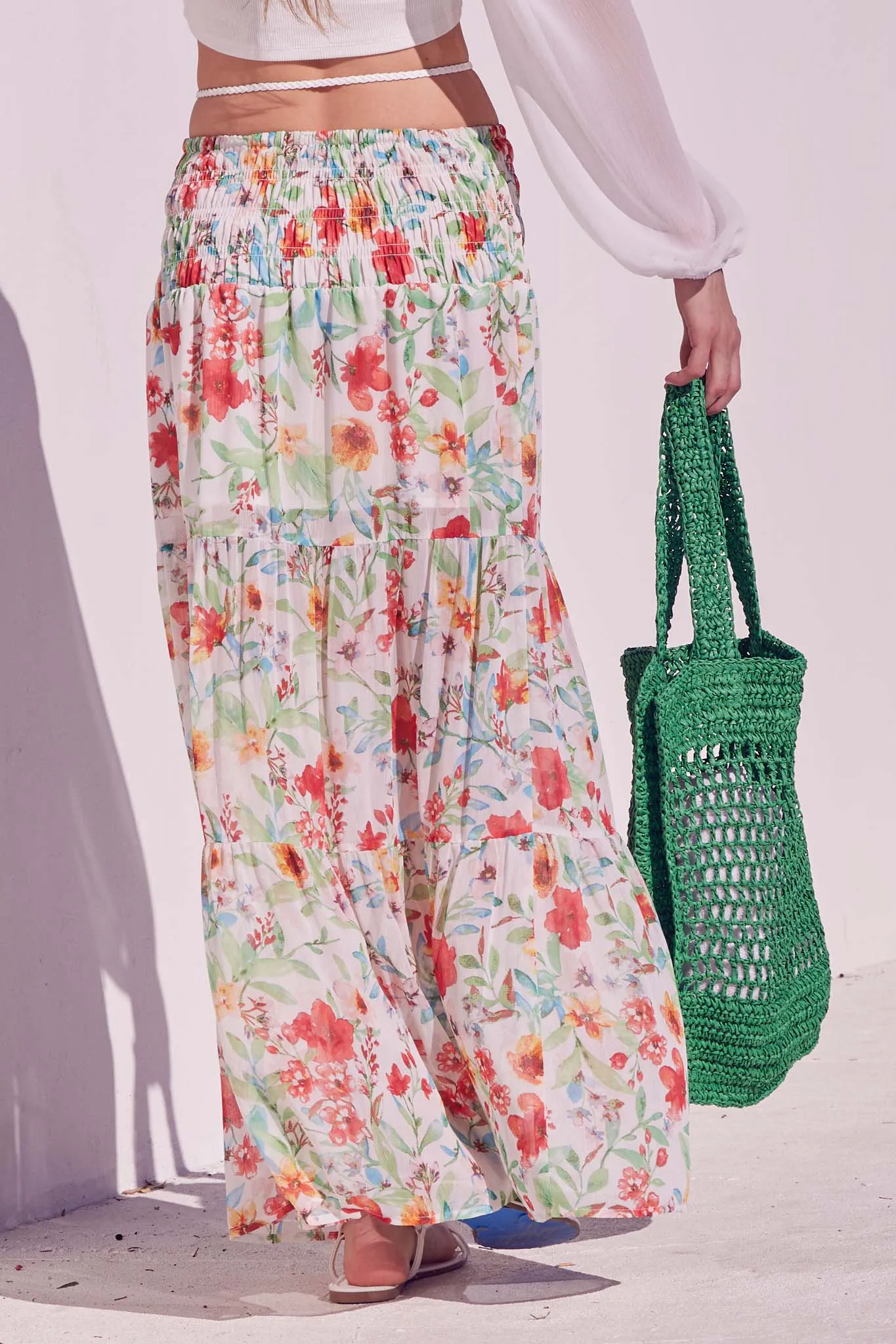 Bahama Mama Floral Chiffon Tiered Maxi Skirt