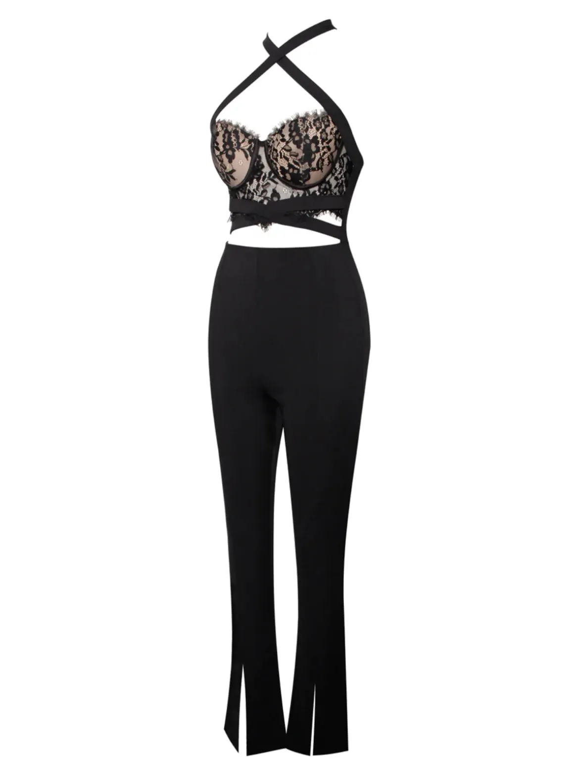 HALTER LACE JUMPSUIT