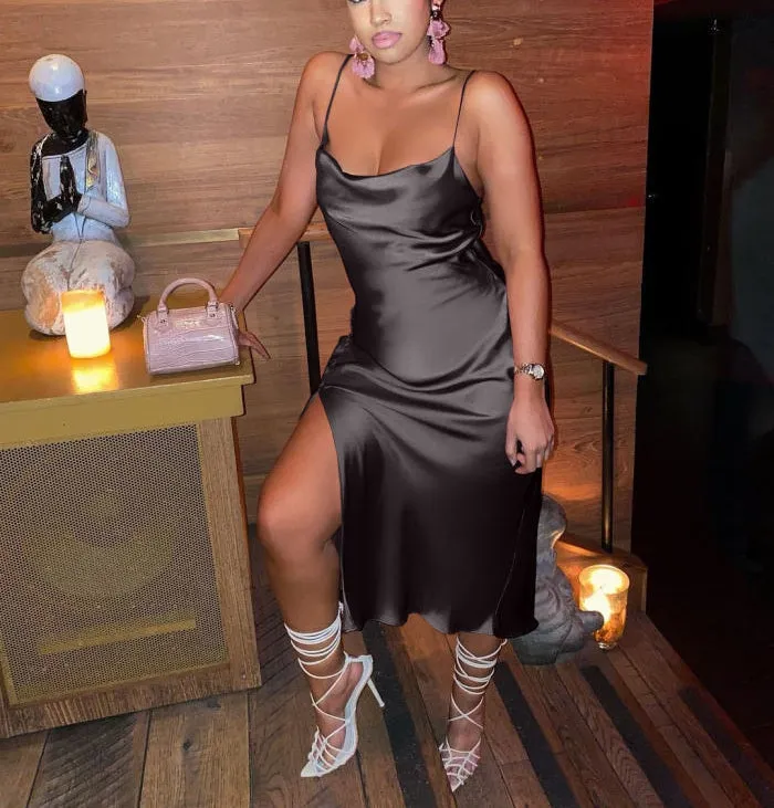Sheer Cowl Midi Dress