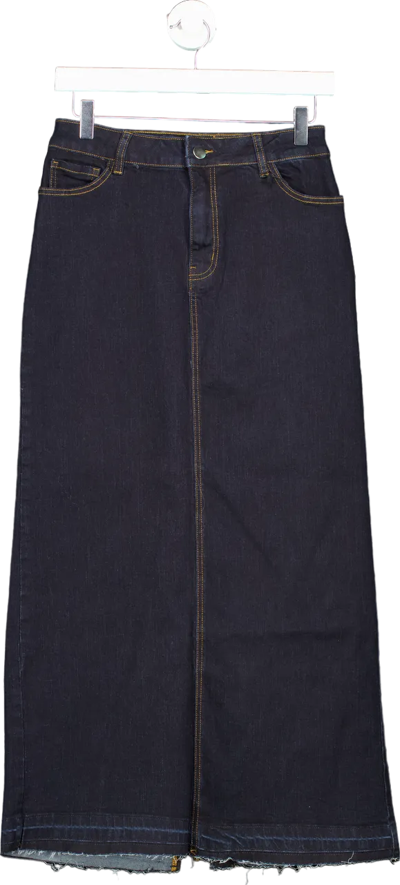 Sosandar Blue-Black Raw Hem Maxi Denim Skirt UK 10